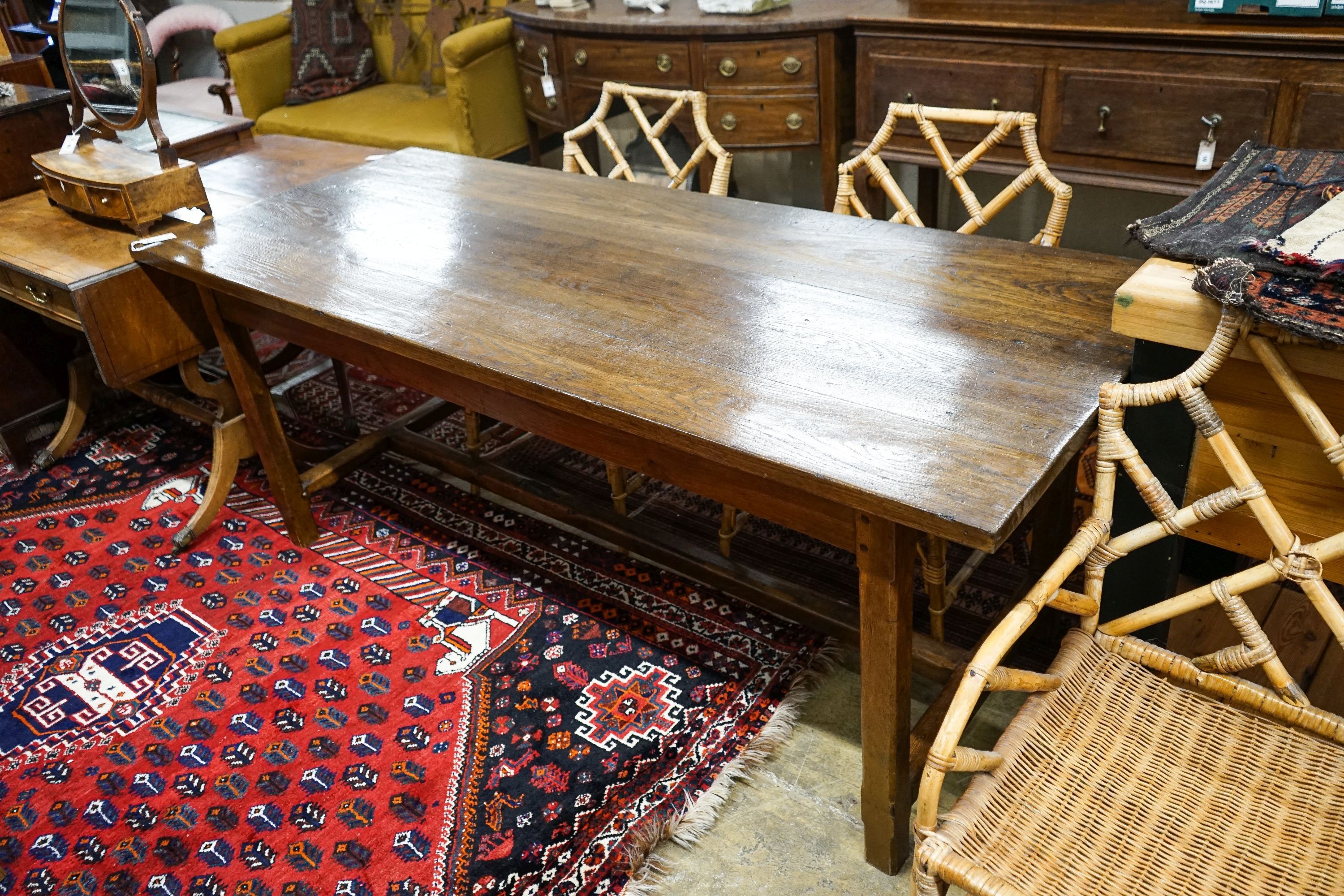 A 19th century French rectangular oak farmhouse table, length 200cm, depth 79cm, height 78cm